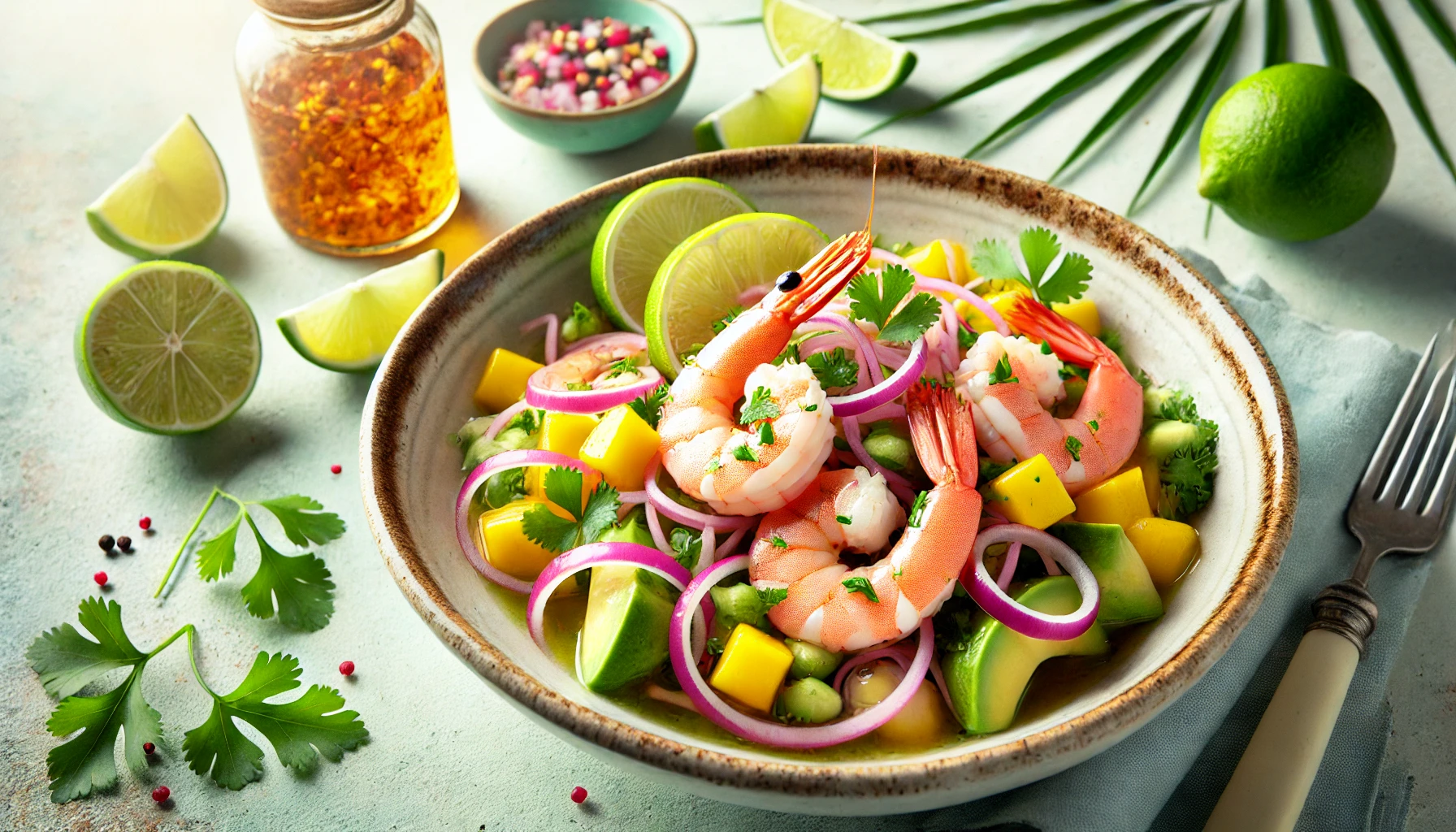 Ceviche de Camarones con Vinagreta de Aguacate y Cilantro San Jorge