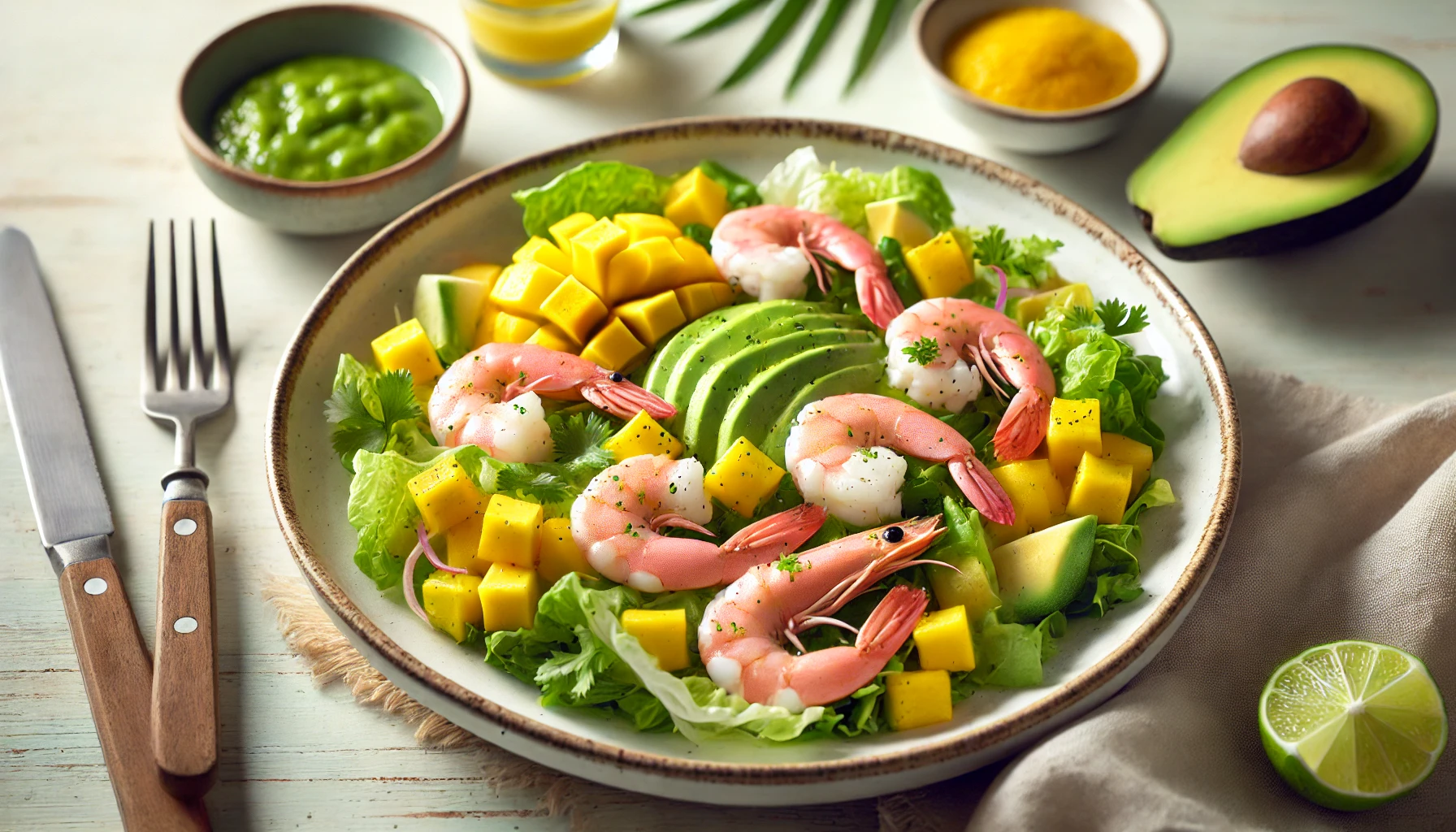Ensalada de Camarones y Mango con Vinagreta de Aguacate y Cilantro San Jorge
