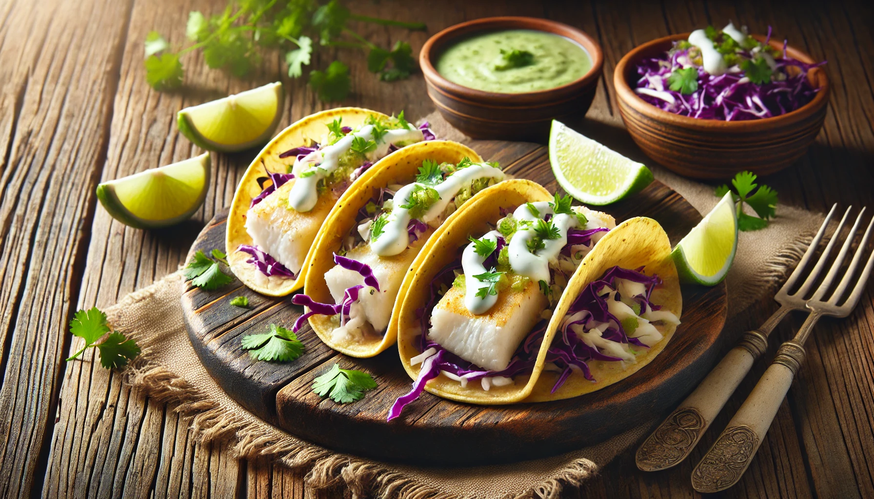 Tacos de Pescado con Vinagreta de Aguacate y Cilantro San Jorge