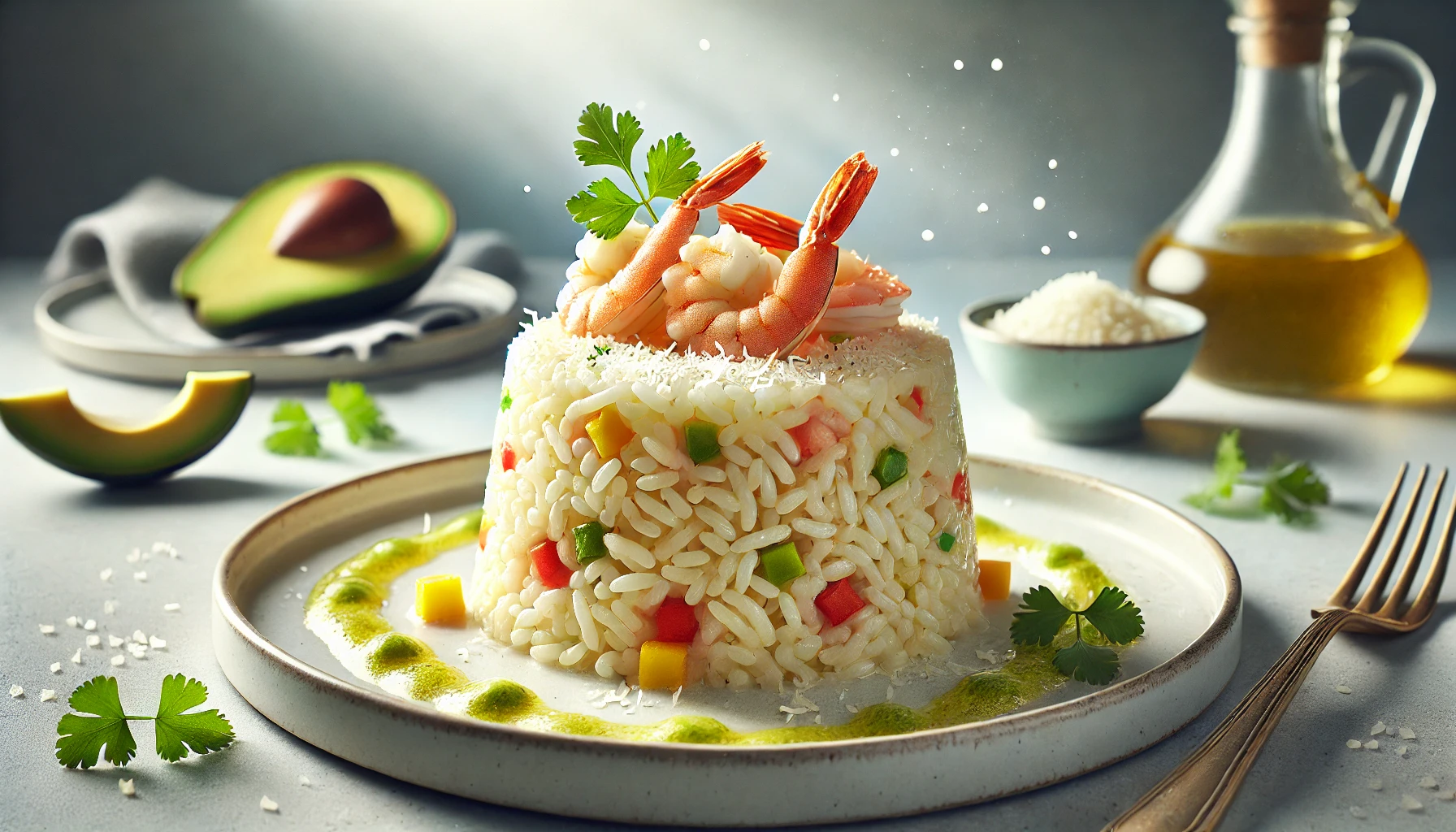 Timbal de Arroz con Mariscos y Vinagreta de Aguacate y Cilantro San Jorge